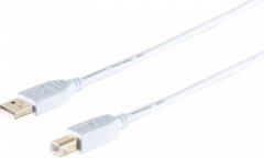 USB-A Adapterkabel, USB-B, 2.0, gold, weiß, 3m - USB-A Stecker auf USB-B Stecker, 480 Mbit/s