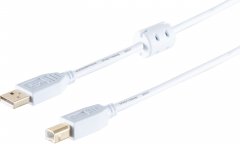 USB-A Adapterkabel, USB-B, 2.0, Ferrit, weiß, 5m - USB-A Stecker auf USB-B Stecker, 480 Mbit/s