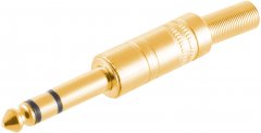 Klinkenstecker Stereo 6,3 mm gerade l�tbar, vergoldet Metall schwarz - Audio HiFi DIY, 1/4 Zoll TRS