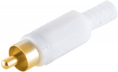 Cinchstecker l�tbar, vergoldet wei� Kunststoff RCA DIY - Cinch L�tstecker, RCA Phono, Audio Video