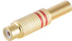 Cinchkupplung Metall l�tbar, vergoldet rot RCA DIY 6mm - Cinch L�tkupplung vergoldet Metall, RCA