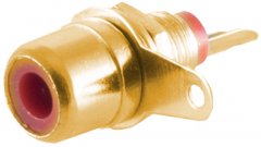 Cinch Einbaubuchse l�tbar, vergoldet rot Kunststoff RCA Platteneinbau - Cinch Einbaubuchse