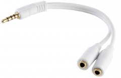 Headset Y-Adapter 3,5mm TRRS CTIA wei� 4-polig Splitter Stereo Mikrofon 0,2m - TRRS auf 2x TRS