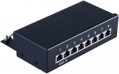 Patchpanel Cat.6A, 8-Port, schwarz, RJ-45, Netzwerkschrank - Patchpanel Cat.6A, 8-Port, 19