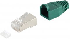 RJ45-Stecker Cat.5/6, Einf�hrh. und Knickschutzt�lle, gr�n - RJ45-Stecker Cat.5/6, Einf�hrhilfe