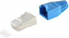 RJ45-Stecker Cat.5/6, Einf�hrh. und Knickschutzt�lle, blau - RJ45-Stecker Cat.5/6, Einf�hrhilfe