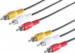 3-fach Cinchkabel 3x Cinchstecker auf Cinchstecker Eisen vernickelt schwarz 2,5 m - vernickelt