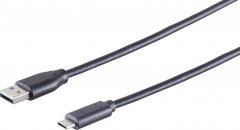 USB-A Adapterkabel, USB-C, 2.0, schwarz, 3m - USB-A Stecker auf USB-C Stecker, 2.0, 480 Mbit/s