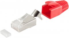 RJ-45 Modular-Stecker, 8P8C STP, 23 AWG, rot, Cat.5E/6 Installationskabel - RJ45 8P8C STP, 23 AWG