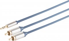 Home-Cinema 3,5mm Klinken-Stecker auf 2x Cinch-Stecker vergoldet CuZnNi chrom blau 5,0 m �