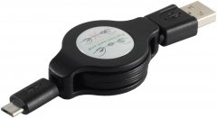 USB-A auf Micro-B Rollkabel Spiralkabel USB 2.0 schwarz kompakt ausziehbar 1m - Spiralkabel