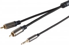 BlackCotton Klinke Cinch Adapterkabel 3,5mm auf 2x Cinch Stereo vergoldet Textil 5 m - Baumwolle