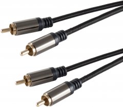 BlackCotton Stereo Cinch Kabel 2x RCA vergoldet AWG 28 2-fach Schirmung Textil 1 m - AWG 28, OFC