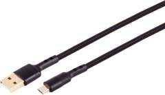 BlackCotton USB-A auf USB Micro-B Ladekabel USB 2.0 480Mbit/s Textil Schwarz vergoldet 1 m