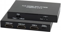 HDMI Verteiler 1x2, Metall, 4K60Hz, schwarz - 1x HDMI-A Buchse \(Eingang\) 2x HDMI-A Buchse \(Ausgang\)