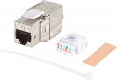 RJ-45 Keystone, werkzeuglos, zertif, Cat. 8.1, silber - Schneidklemme \(LSA\) auf RJ-45 Buchse, STP