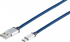 USB-A auf USB-C Ladekabel USB 2.0 Nylon blau 0,3m Smartphone - USB Micro-B Ladekabel, USB 2.0, 480