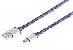 USB-A auf USB-C Ladekabel USB 2.0 Jeans blau 2m Smartphone - USB Micro-B Ladekabel, USB 2.0, 480