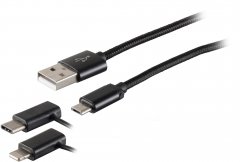 USB-A 3in1 Ladekabel Nylon schwarz 1m Micro-B 8-Pin USB-C Universal - USB Micro-B Ladekabel, USB