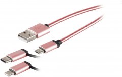 USB-A 3in1 Ladekabel Steel rosegold 1m Micro-B 8-Pin USB-C Universal - USB Micro-B Ladekabel, USB