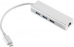 USB-C Dock 2in1 RJ-45 Gigabit 1Gbps 3x USB-A 3.0 ALU Plug Play silber 1000Base-T - Adapter 8-Pin
