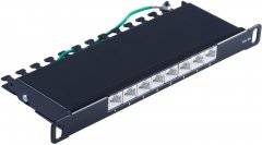 Slim Patchpanel Cat. 6A, 8 Port 0,5HE, 10�, schwarz - RJ45, LSA \(AWG22-26\), SPCC, PBT - Cat. 6A
