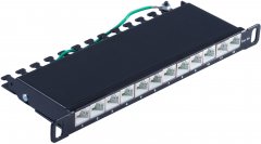 Slim Patchpanel Cat. 6A, 12 Port 0,5HE, 10�, schwarz - RJ45, LSA \(AWG22-26\), SPCC, PBT - Cat. 6A