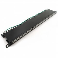 Slim Patchpanel Cat. 6A, 24 Port 0,5HE, 19�, schwarz - RJ45, LSA \(AWG22-26\), SPCC, PBT - Cat. 6A