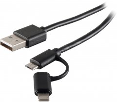USB-A 2in1 Ladekabel Micro-B 8-Pin PVC schwarz 1m Universal Smartphone Tablet - Micro-B + 8-Pin
