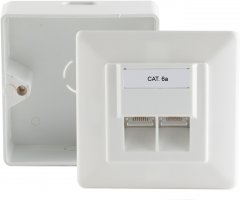 Cat.6A-Anschlu�dose, 2-fach, Aufputz/Unterputz, reinwei�, RJ-45 - Cat.6A Anschlussdose 2-fach
