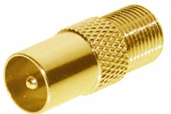 IEC-Stecker auf F-Buchse, vergoldet - IEC-Stecker auf F-Buchse, vergoldet, 75 Ohm, SAT/BK - IEC auf