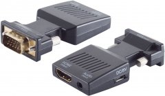 VGA Adapter, HDMI-A Buchse, 1080p, schwarz - VGA Stecker, Externe Speisung �ber USB Micro-B Buchse