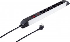 Alu Steckdosenleiste 6-fach, SP, schwarz, 1.5m - Schutzklasse I, Schutzkontakt-Stecker CEE 7/7