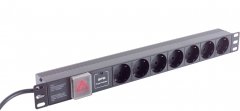 19 Steckdosenleiste 7-fach, 1HE, SP, schwarz, 2.0m - Schutzkontakt-Stecker CEE 7/7, Winkelstecker