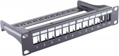 10 Keystone Panel, 12-fach, 1HE, STP, schwarz - 12 Keystone Platzhalter \(19, mit Erdungsdraht