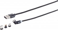 USB-A Magnetladekabel 3in1 Micro-B 8-Pin USB-C 540� schwarz 2m - USB-A Magnetladekabel 3in1