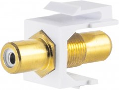 Cinch Keystone Verbinder, vergoldet, wei� - Cinch Buchse auf Cinch Buchse, Metall - Cat. 6A, 500 MHz