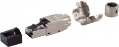RJ-45 Stecker, werkzeuglos, Winkel, STP, Cat. 6A, silber - Schneidklemme \(LSA\) auf RJ-45 Stecker