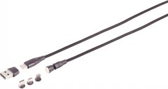 USB-C Magnetkabel 6in1 PD 60W 7-Pin 540� schwarz 1m Schnellladen - USB-A Magnetladekabel 3in1