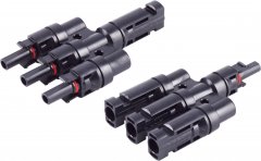 PV4 T-Adapter Set, 3/1, IP68, 1.5kV, schwarz - 1x PV4 Stecker auf 3x PV4 Buchse, Die PV4 T-Adapter�