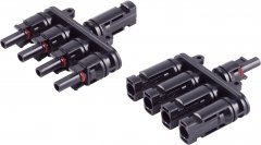 PV4 T-Adapter Set, 4/1, IP68, 1.5kV, schwarz - 1x PV4 Stecker auf 4x PV4 Buchse, Die PV4 T-Adapter�