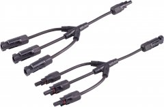 PV4 T-Adapterkabel Set, 3/1, 4mm�, SW/SW, 30cm, schwarz, 0.3m - 1x PV4 Stecker auf 3x PV4 Buchse