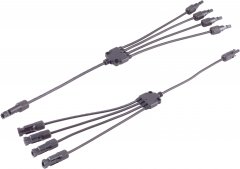 PV4 T-Adapterkabel Set, 4/1, 4mm�, SW/SW, 60cm, schwarz, 0.6m - 1x PV4 Stecker auf 4x PV4 Buchse