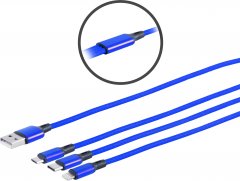 USB-A 3in1 Ladekabel Alu rot 1,2m Micro-B 8-Pin USB-C Universal - USB Micro-B Ladekabel, USB 2.0