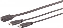 USB-C Y-Kabel, 2x USB-C, 2.0, schwarz, 0,3m - USB-C Stecker auf 2x USB-C Stecker, 2.0, 480 Mbit/s