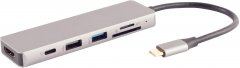 USB-C Dock 6in1 HDMI 1.4 4K30Hz 2x USB-A SD microSD USB-C PD Plug Play grau - Adapter 8-Pin auf