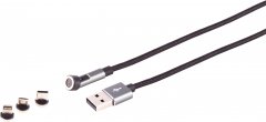 USB-A Magnetkabel 3in1 7-Pin Micro-B 8-Pin USB-C 540° schwarz 2m - USB-A Magnetladekabel 3in1