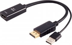 HDMI-A Adapter, DisplayPort Stecker, 4K60Hz, 20cm, schwarz - HDMI-A Buchse auf DisplayPort Stecker