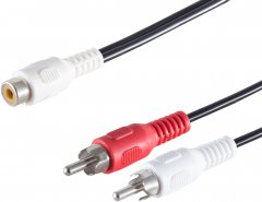 Cinch Y-Adapter Buchse auf 2 Stecker Eisen vernickelt Kupfergemisch schwarz 0,2m - vernickelt