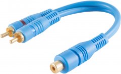 Cinch Y-Adapter blau Buchse auf 2 Stecker CuZnNi vergoldet Home-Cinema 0,2m - vergoldet, CuZnNi